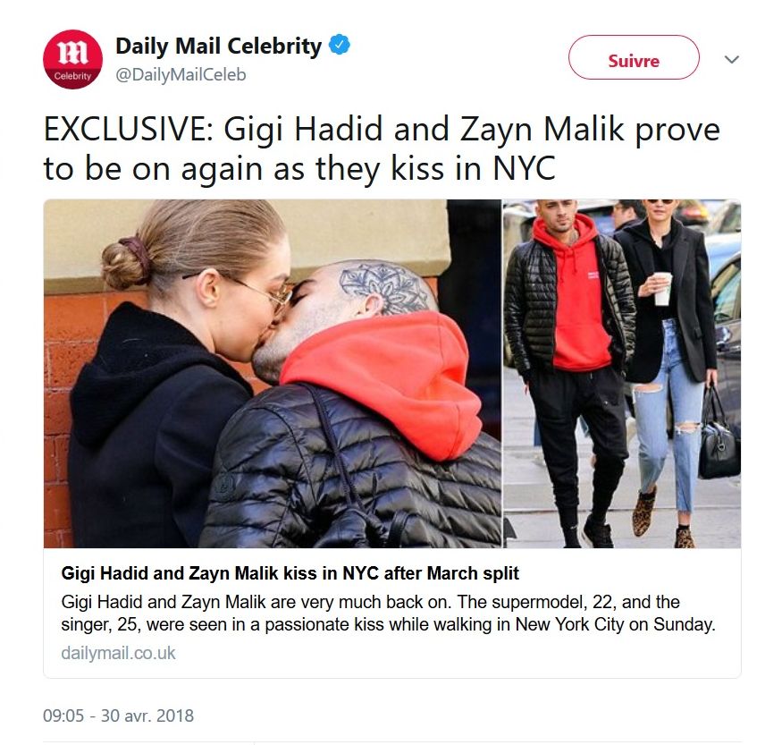 Zayn Malik et Gigi Hadid de nouveau ensemble ? Ce baiser semble le confirmer !
