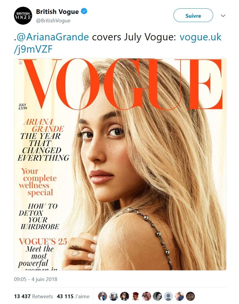 Ariana Grande : Métamorphosée en une du Vogue anglais !