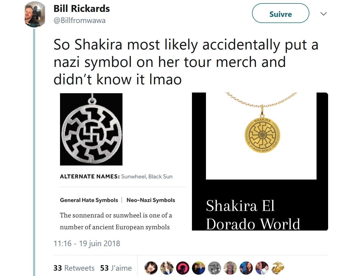 Shakira : Un collier comportant un symbole nazi en vente lors de sa tournée !