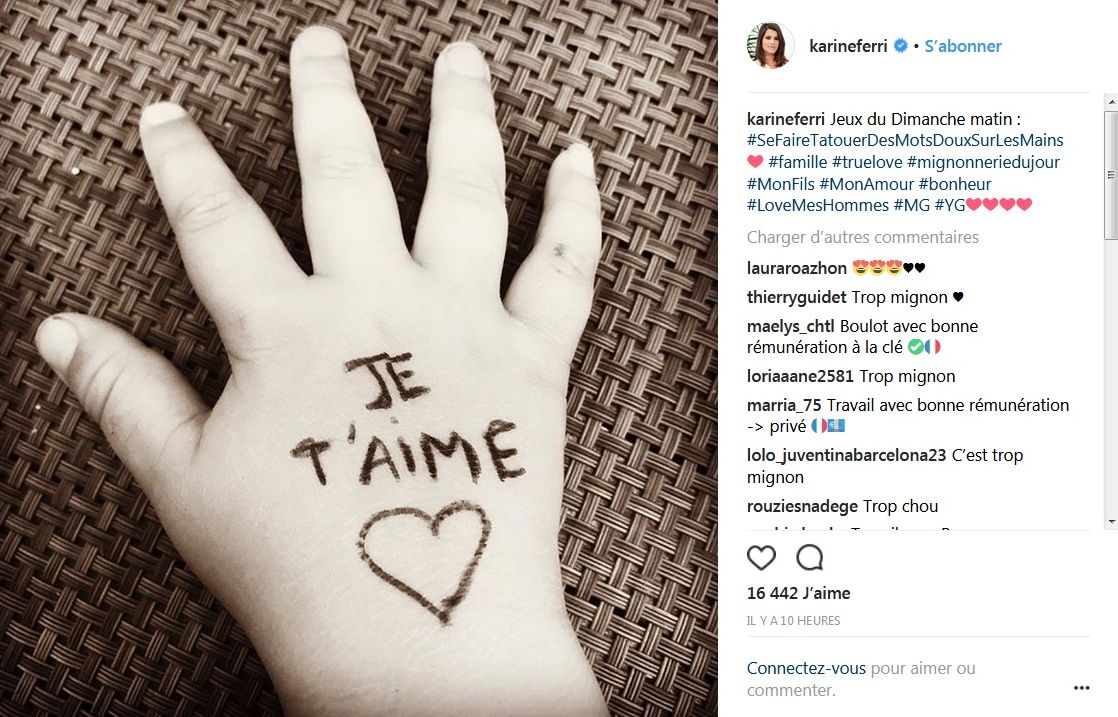 Karine Ferri : Elle « tatoue des mots doux » sur la main de son fils